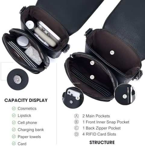 POIUGOYA Small Crossbody Bags For Women Trendy Leather Triple Compartment Cell Phone Crossbody Wallet Purses With Card Slots