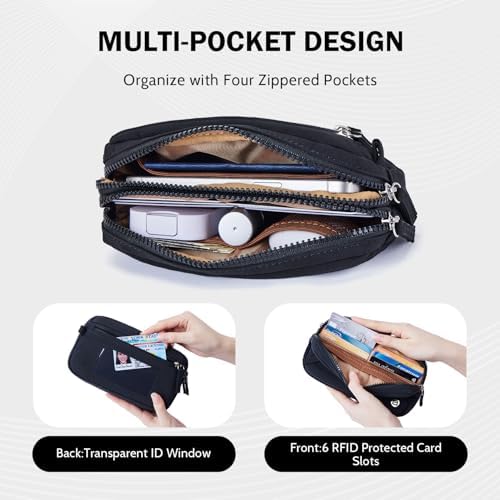 POIUGOYA Small Nylon Crossbody Bags For Women RFID Wristlet Purse Built In Wallet 4 Zipper Crossbody Wallet Phone Organizer