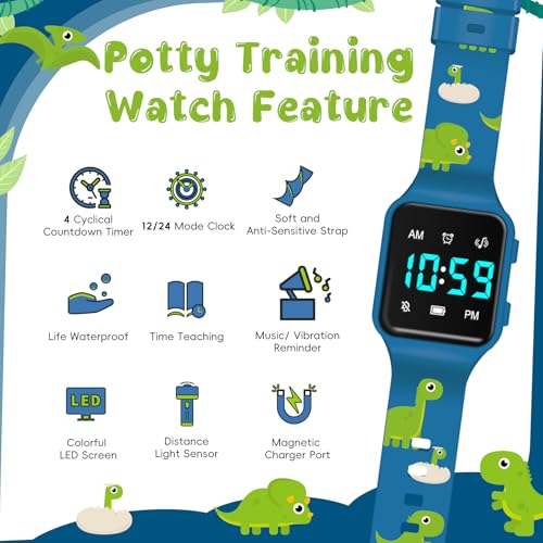 Potty Training Watch For Toddlers & Kids With Countdown Flashing Lights Fun Music Or Vibration Alerts - Waterproof Interactive Toilet Training Reminder For Boys & Girls Ages 2-9