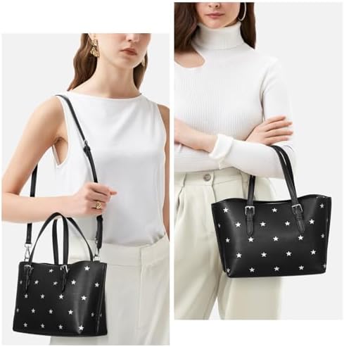 星星印花手提包女式顶部提手斜挎包柔软 PU 斜挎包大容量女式挎包手提包