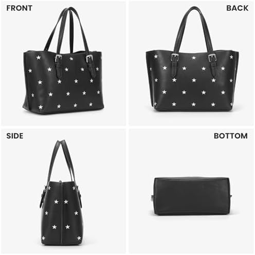 星星印花手提包女式顶部提手斜挎包柔软 PU 斜挎包大容量女式挎包手提包