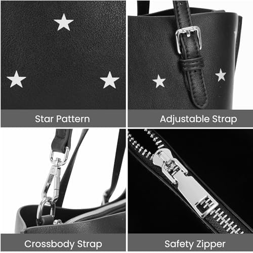 星星印花手提包女式顶部提手斜挎包柔软 PU 斜挎包大容量女式挎包手提包