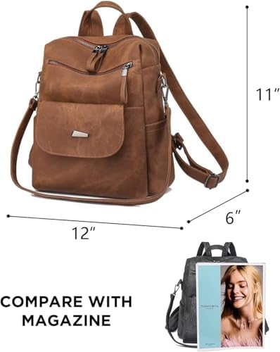 PU Leather Backpack Purse For Women Fashion Multipurpose Design Handbag Ladies Shoulder Bags Travel Backpack Brown