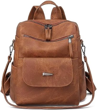 PU Leather Backpack Purse For Women Fashion Multipurpose Design Handbag Ladies Shoulder Bags Travel Backpack Brown