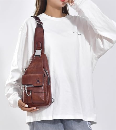 PU Leather Sling Bag For Men - Waterproof Lightweight Crossbody Chest Bag For Hiking & Cycling