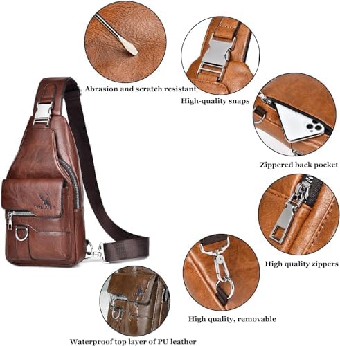 PU Leather Sling Bag For Men - Waterproof Lightweight Crossbody Chest Bag For Hiking & Cycling