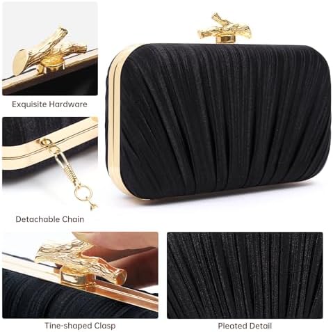 Purses For Women Evening Bag Handbags Formal Pleated Clutch Bag With Chain For Prom Wedding Party Black-tie Affairs