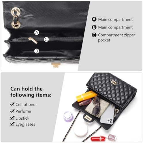 Quilted Leather Crossbody Bags For Women Trendy Ladies Shoulder Purse Satchel HandBag With Chain Strap
