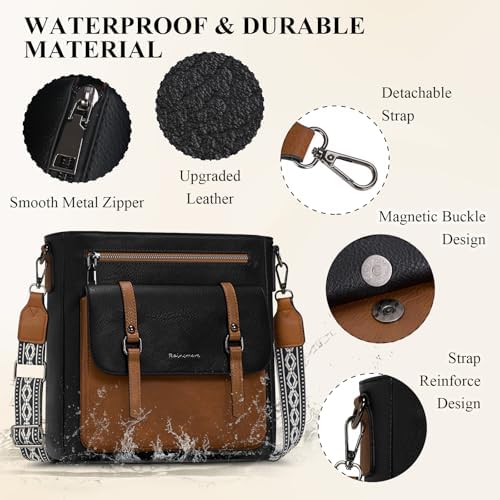 RAINSMORE Crossbody Bag For Women Waterproof Leather Crossbody Purses Lightweight Handbags Shoulder Bag Travel Purse