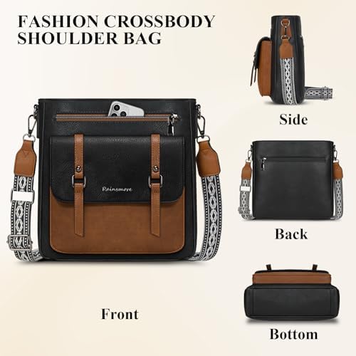 RAINSMORE Crossbody Bag For Women Waterproof Leather Crossbody Purses Lightweight Handbags Shoulder Bag Travel Purse