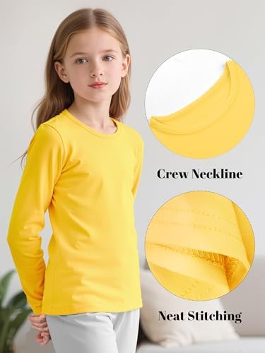 Resinta Girls Basic Long Sleeve Crew Neck Top Kids Layering Tees Casual Soft Solid Pullover T-Shirts 2-14 Years