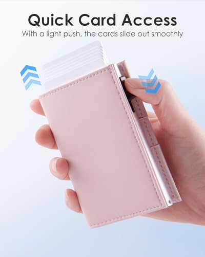 RFID Wallet Women - Small Slim Trifold Wallet Anti-Theft Pop Up Card Holder Minimalist Ultra Thin Front Pocket Premium Leather 9-11 Cards Capacity ID Window Cash Slot