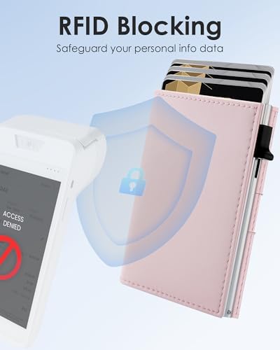 RFID Wallet Women - Small Slim Trifold Wallet Anti-Theft Pop Up Card Holder Minimalist Ultra Thin Front Pocket Premium Leather 9-11 Cards Capacity ID Window Cash Slot