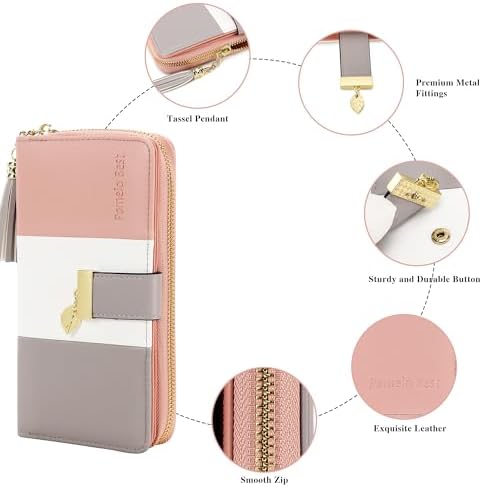 RFID Wallets For Women With Multiple Card Slots And Cellphone Compartment Womens Wallet (pink/white/grey)