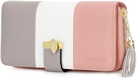 RFID Wallets for Women with Multiple Card Slots and Cellphone Compartment Womens Wallet (pink/white/grey)