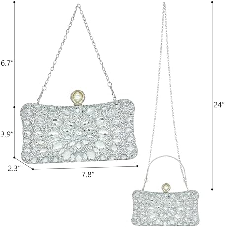 Rhinestone Clutch Purses For Women Evening Wedding Formal - Round Pearl Clasp Handbag - Crystal Diamond Bag