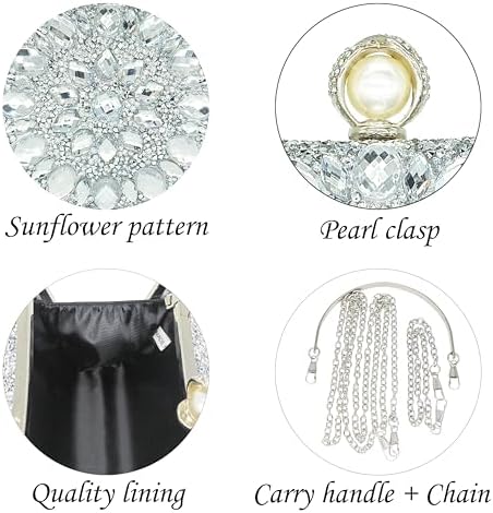 Rhinestone Clutch Purses For Women Evening Wedding Formal - Round Pearl Clasp Handbag - Crystal Diamond Bag