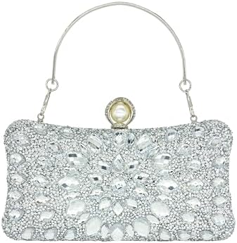 Rhinestone Clutch Purses for Women Evening Wedding Formal - Round Pearl Clasp Handbag - Crystal Diamond Bag