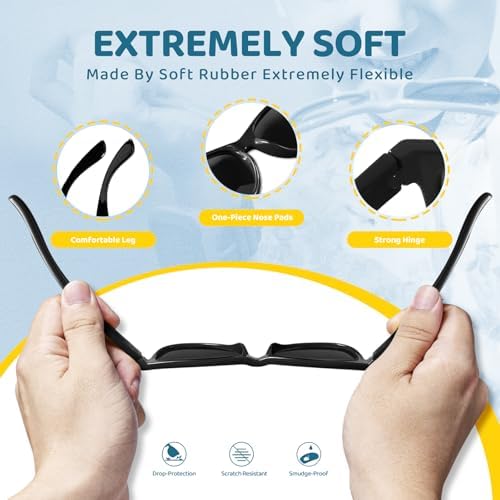 RIVBOS Kids Sunglasses Polarized UV Protection Flexible Rubber Glasses Shades With Strap For Boys Girls RBK004