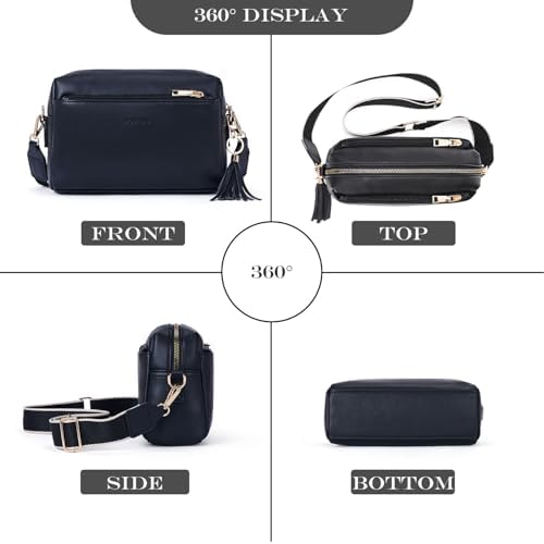 Roulens Triple Zip Small Crossbody Bag For Women Wide Strap Cell Phone Purse Shoulder Handbag Wallet With Credit Card Slots