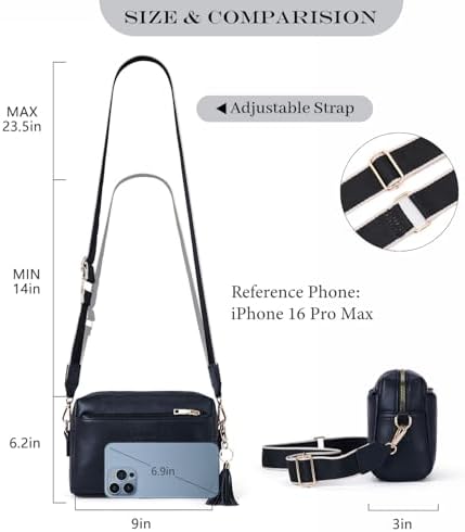 Roulens Triple Zip Small Crossbody Bag For Women Wide Strap Cell Phone Purse Shoulder Handbag Wallet With Credit Card Slots