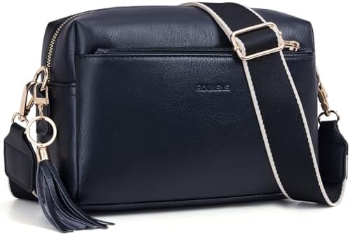 Roulens Triple Zip Small Crossbody Bag for women Wide Strap Cell Phone Purse Shoulder Handbag Wallet with Credit Card Slots