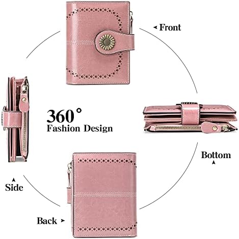 SENDEFN Small Womens Wallet Leather Bifold Card Holder RFID Blocking With Zipper Coin Pocket