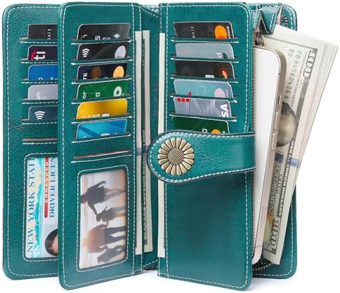 SENDEFN Wallets For Women Leather Credit Card Holder With RFID Blocking Large Capacity Wristlet