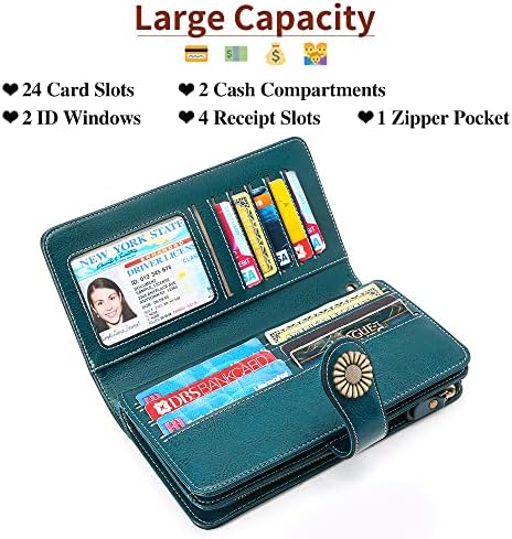 SENDEFN Wallets For Women Leather Credit Card Holder With RFID Blocking Large Capacity Wristlet