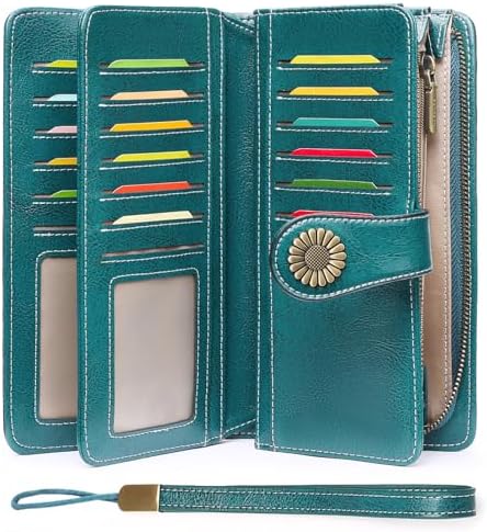 SENDEFN Wallets for Women Leather Credit Card Holder with RFID Blocking Large Capacity Wristlet