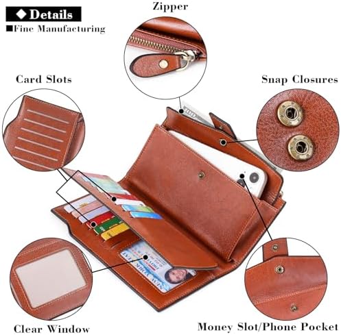 SENDEFN Women Leather Wallets RFID Blocking Clutch Card Holder Ladies Purse With Zipper Pocket