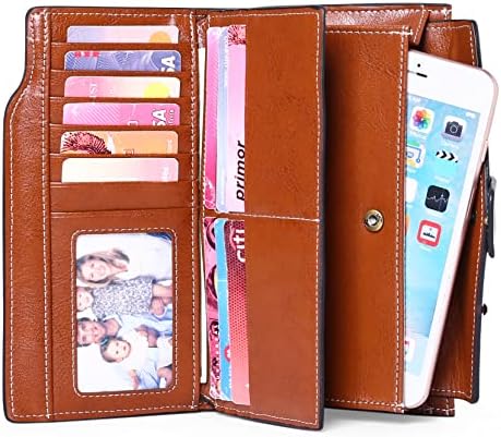 SENDEFN Women Leather Wallets RFID Blocking Clutch Card Holder Ladies Purse With Zipper Pocket