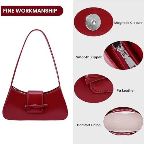Shoulder Bags For Women Coquette Bow Purse Y2k Bag Small Cute Purses Mini Hobo Handbag Faux Leather Shoulder Purse