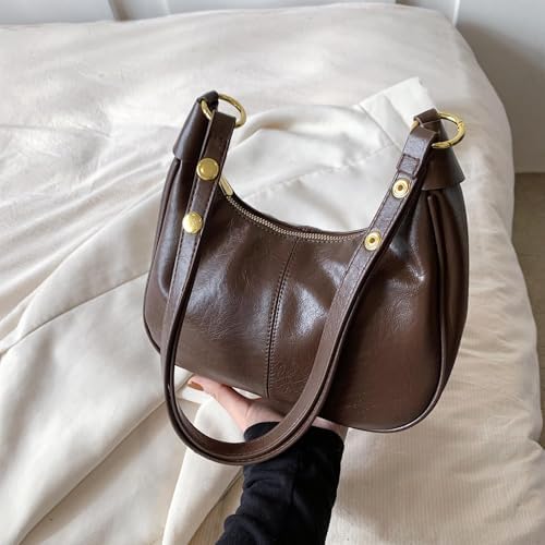 Shoulder Bags For Women Small Hobo Bags Crescent Shaped Cute Retro Tote Handbag Mini Clutch Purse With Zipper Closure