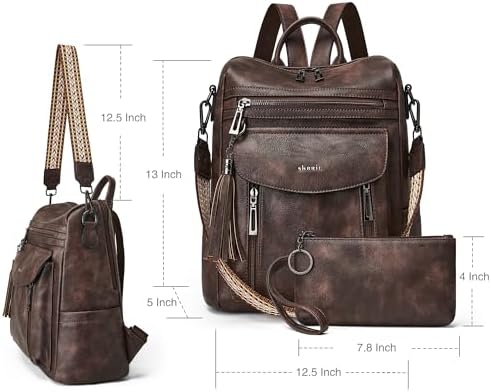 Shrrie Backpack Purse For Women Fashion Leather Backpack Purse Designer Travel Backpack Convertible Shoulder Bag With Wristlet For Work College