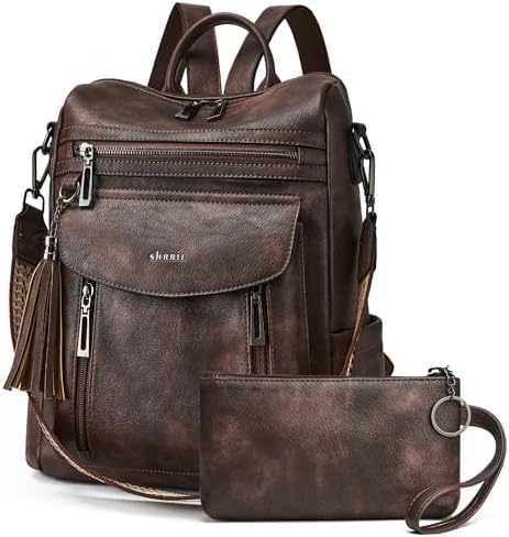 Shrrie Backpack Purse for Women Fashion Leather Backpack Purse Designer Travel Backpack Convertible Shoulder Bag with Wristlet for Work College