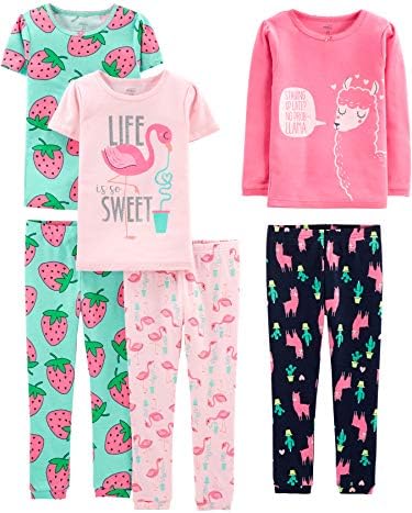 Simple Joys by Carter's Babies Toddlers and Girls' 6-Piece Snug-Fit Cotton Pajama Set Pack of 3