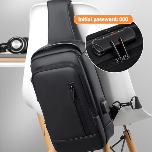Sling Bag For Men Anti-theft Crossbody USB PU Leather Shoulder Bag Chest Bag For Daily Use Waterproof Lightweight One Strap Backpack Black