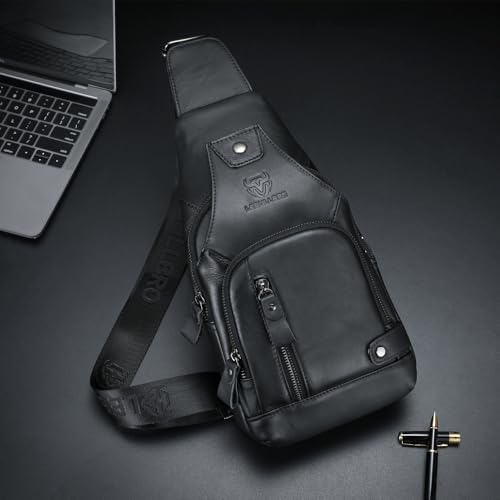 Sling Bag For Men Genuine Leather Chest Bag Crossbody Backpack Travel Hiking Outdoor Sports