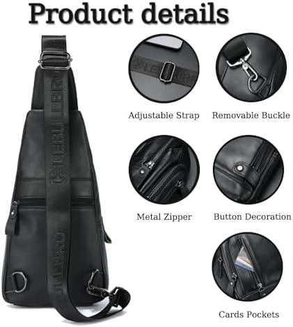 Sling Bag For Men Genuine Leather Chest Bag Crossbody Backpack Travel Hiking Outdoor Sports