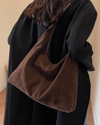 Slouchy Suede Shoulder Bags For Women Underarm Bag Womens Tote Bag Work Purses Crescent Bag Suede Handbag Travel Winter Fall