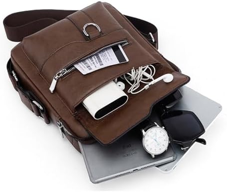 Small Crossbody Bag Mens Shoulder Bag Vintage Leather Bag Office Business For Men Handbag Purse Zipper