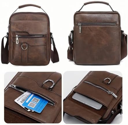 Small Crossbody Bag Mens Shoulder Bag Vintage Leather Bag Office Business For Men Handbag Purse Zipper