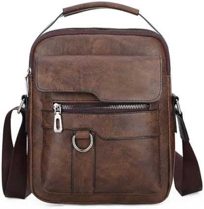 Small Crossbody Bag Mens Shoulder Bag Vintage leather Bag Office Business for Men Handbag Purse Zipper