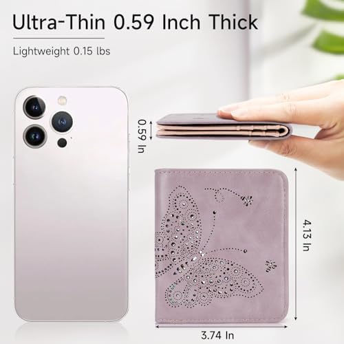 Small RFID Wallet Women Ultra Thin Slim Womens Wallet Mini Compact Bifold Pocket Ladies Wallets For Women Purple