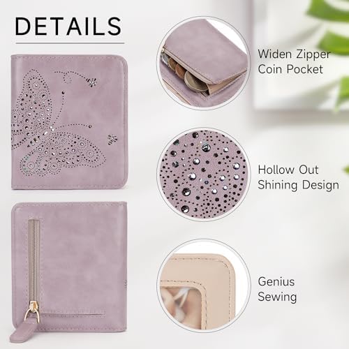 Small RFID Wallet Women Ultra Thin Slim Womens Wallet Mini Compact Bifold Pocket Ladies Wallets For Women Purple