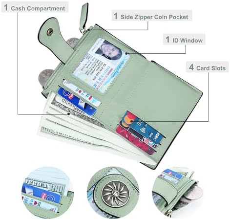 Small Wallet For Women Bifold RFID Blocking Card Holder Leather Wallets With Zipper Coin Pocket