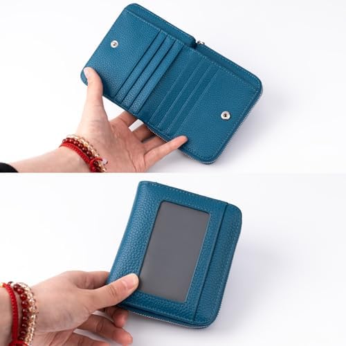 Small Wallet For Women Genuine Leather RFID Blocking Credit Card Holder Slim Compact Coin Purse Women's Wallets With ID Window 8 Card Slots