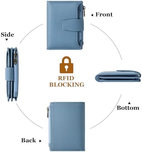 Small Wallet Women RFID Blocking Soft Leather Bifold Compact Card Holder Wallet For Women With Zipper Coin Pocket 4 ID Window