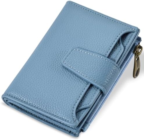 Small Wallet Women RFID Blocking Soft Leather Bifold Compact Card Holder Wallet for Women with Zipper Coin Pocket 4 ID Window